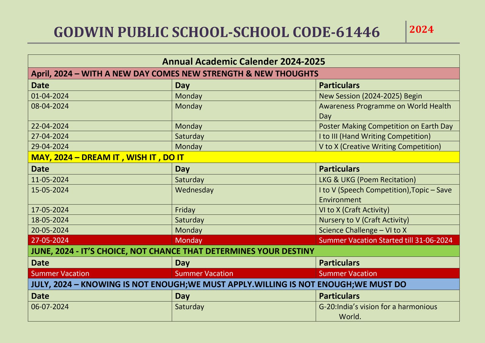 academic calendar